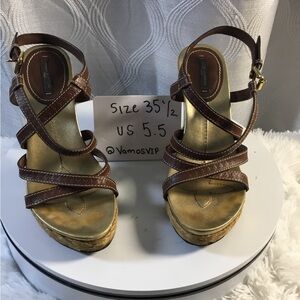Louis Vuitton Wedge Sandals Brown Strappy Platform Heels